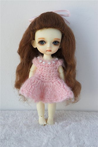 JD327 Long curly mohair doll wigs 1/8 1/6 BJD doll accessories (Light Brown, 5-6inch)