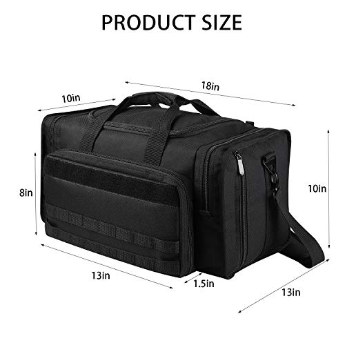 SoarOwl Tactical Gun Range Bag Shooting Duffle Bags for Handguns Pistols with Lockable Zipper and Heavy Duty Antiskid Feet (Black)