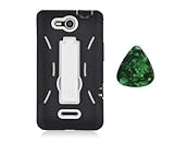 For LG OPTIMUS EXCEED VS840PP / LUCID 4G VS840 Kickstand Hybrid Hard Phone Cover Case - Black / White + Free Green Stone Pry Tool