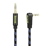 6ft 3.5mm Aux Cable iKross Angled 3.5mm M/M Jack Braided Sleeve Jacket Stereo Auxiliary Audio Cable with 90 degree Angled - Black / Blue