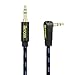 6ft 3.5mm Aux Cable iKross Angled 3.5mm M/M Jack Braided Sleeve Jacket Stereo Auxiliary Audio Cable with 90 degree Angled - Black/Blue