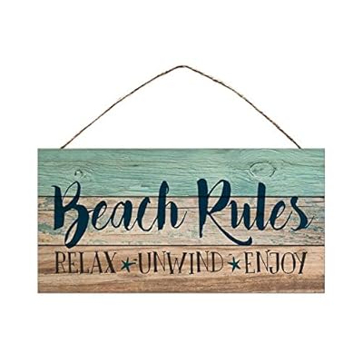 BESTWD Beach Rules Relax Unwind Enjoy Weathered 5 x 10 Wood Plank Design Hanging Sign 41rVRhIVBsL