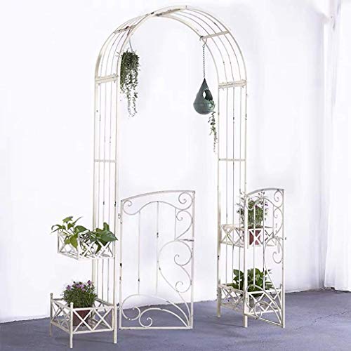LXLH Bogen für Pflanzen, Torbogen für Garten, Gartenbogen mit beweglicher Tür und Blumentopfständer, Torbogen als Stütze… – Bild 3
