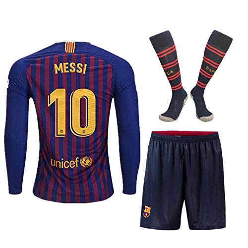 Season 18/19 Barcelona #10 Messi Home Kids/Youth Long Sleeve Soccer Jerseys/Shorts/Socks Red/Blue