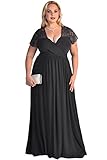 Lalagen Women's Lace Sleeve V Neck Plus Size Evening Maxi Dress Gown