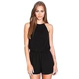 ROPALIA Womens Casual Halter Chiffon Sexy Backless Short Romper Jumpsuit