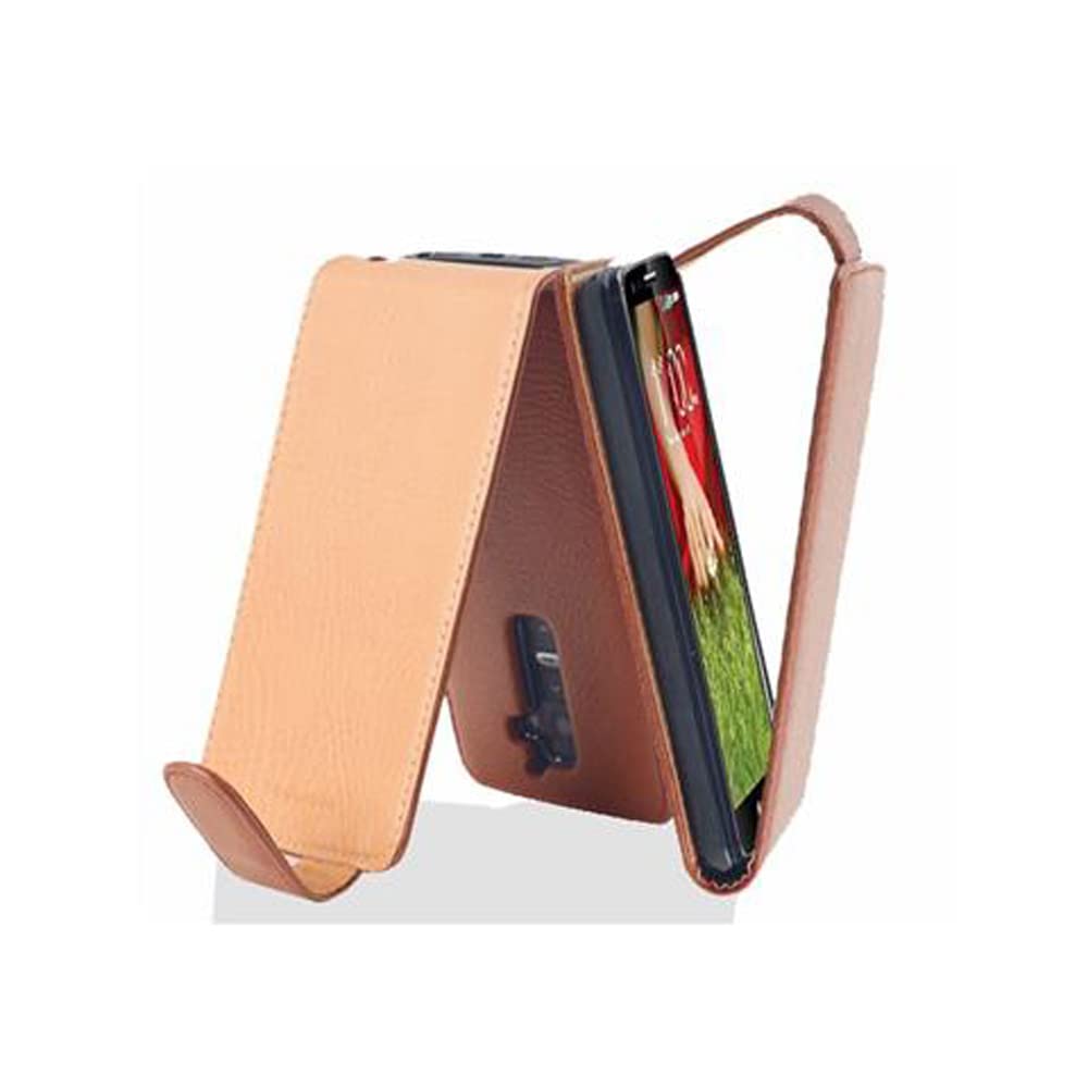 cadorabo Case works with LG G2 in SADDLE BROWN - Flip Style Case made of Structured Faux Leather - Wallet Etui Cover Pouch PU Leather Flip