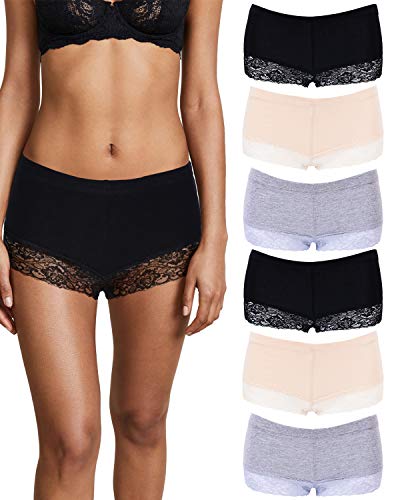Women Cotton Underwear 6 Lace Boy Shorts Panties Slip Shorts for Womens - Thumbnail 7