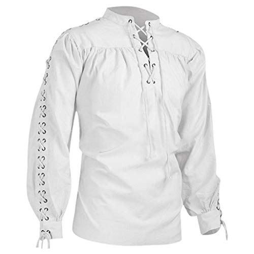 Discount Pirate Costumes - Toimothcn Mens Ruffled Medieval Colonial Pirate Costume Cosplay Lace Up Long Sleeve