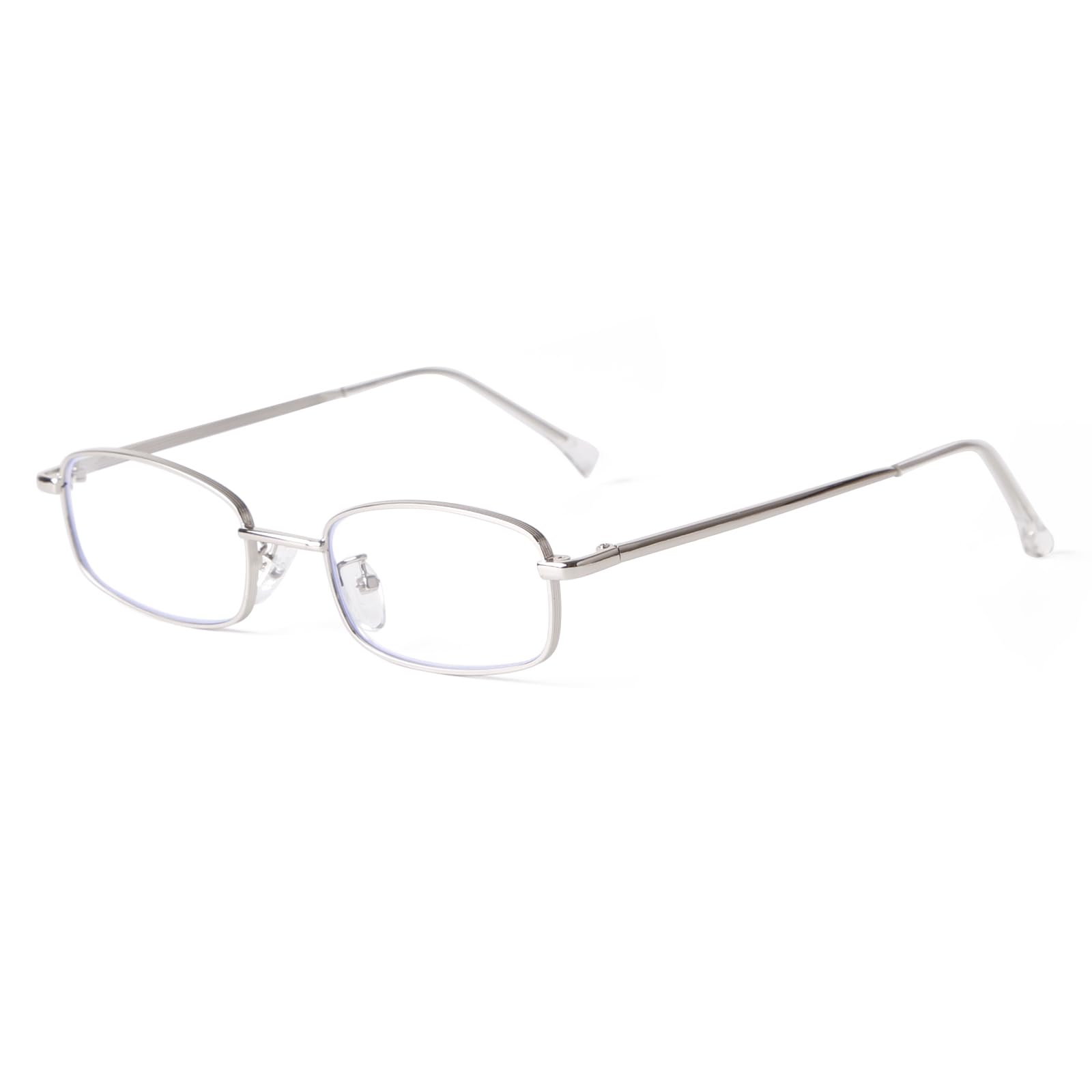 Photo 1 of ADE WU Fashion Rcetangle Blue Light Glasses for Woman Men Cute Office-siren Small Thin Narrow Y2k Fake Glasses Unisex Style, Silver Frames 51mm