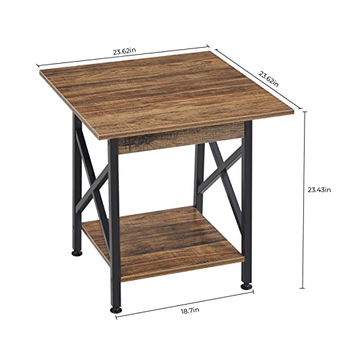 GreenForest End Table 24 inch Industrial Design Large Side Table with Storage Shelf for Living