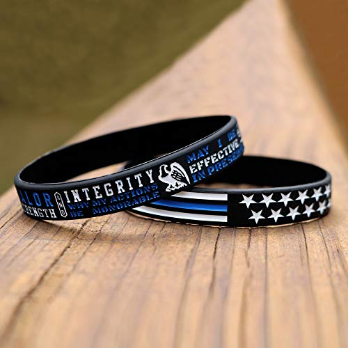 Stryker Thin Blue Line Silicone Bracelet 2 pk Policeman's Prayer and Blue Line American Flag