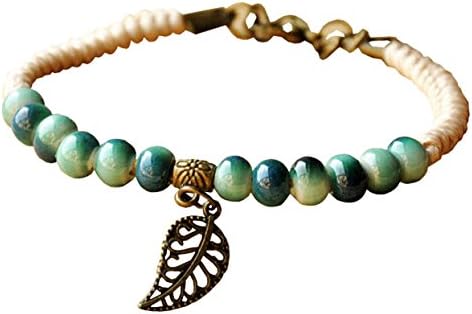 Pink Universe Ethnic Retro Jewelry Ceramic Handmade Bracelet Adjustable (Green)