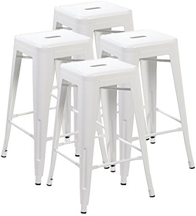 Ayvek Chairs Metal High ProStackable Indoor and Outdoor Backless Barstool (Set of 4), 26.4", Matte White