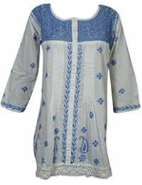 Mogul Womens Embroidered Blouse Boho Long Sleeve Peasant Summer Beachwear Cover Up