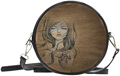 meincare Women's Girl Heart Art Design PU leather Round Messenger Bag Shoulder Bag