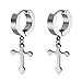 Paxuan Mens Womens Silver Gold Black Surgical Stainless Steel Hoop Huggie Earrings Cross Drop Dangle Earrings Set Hypoallergenic (3 Pairs)