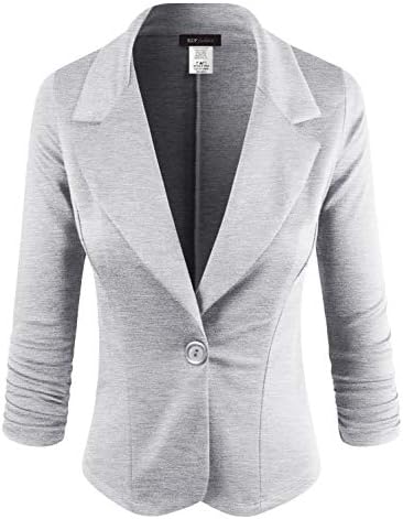 ELF FASHION Women's Lightweight Stretch 3/4 Sleeve Blazer Jacket with Plus Size (Size S~3XL)