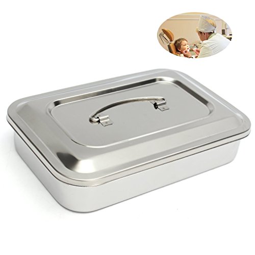 Medical 304 Stainless Steel Instrument Tray Lab Instrument Dental Tool Organizer Holder with Lid and Handle Grip Size 12"x8"x2" - Thumbnail 5