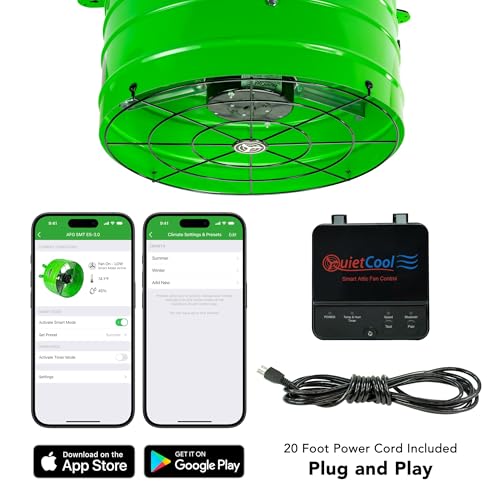 Quietcool AFG SMT ES-3.0 Smart Attic Fan for Gable Vents - Up to 2801 CFM - As low as 22 Watts - Smart App Control - Thermostat and Humidistat - 20ft Power Cord - Plug-and-play - Three Speed