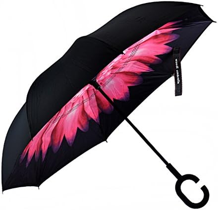 wuudi Inverted Umbrella Double Layer Windproof UV Protection Car Reverse Umbrella with C-Shaped and Carrying Bag