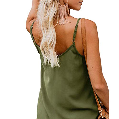 FarJing Women's Button Down V Neck Strappy Tank Tops Loose Casual Sleeveless Shirts Blouses (L, z-Green) - Thumbnail 2