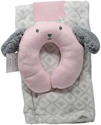Minky Baby Travel Puppy Dog Face Embroidered Pillow Swaddling Receiving Blanket