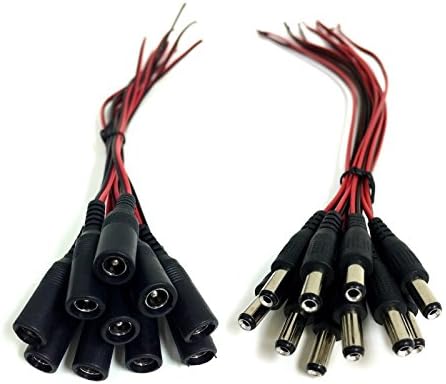 Iseeusee 10 Pairs Male & Female DC Pigtail for CCTV Surveillance Camera Power Connectors (2.1mm x 5.5 mm)