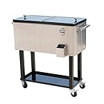 Tenive 80 Quart Rolling Ice Chest Portable Patio Party Bar Drink Entertaining Outdoor Cooler Cart on Wheels-4 Colors(Silver)