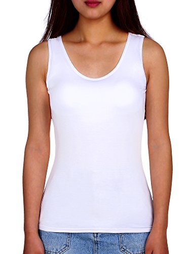 Hestya Women Tank Top Built-in Bra Camisole Padded Cami Top Bra Top Cami for Women Lady Girls, Multicolors, S - XXL (L Size, White)