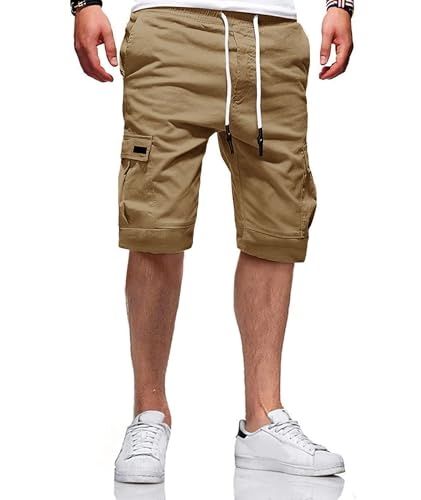 JACKETOWN Men's Cotton Cargo Shorts - Summer Casual Bermuda Shorts With Elastic Waist
