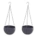 Hanging Basket Rattan Plastic Flower Pot Round Resin Garden Hanging Planter for Indoor Outdoor Plants,2 Pack Grey Small Size 6.5in x 4.5in primary