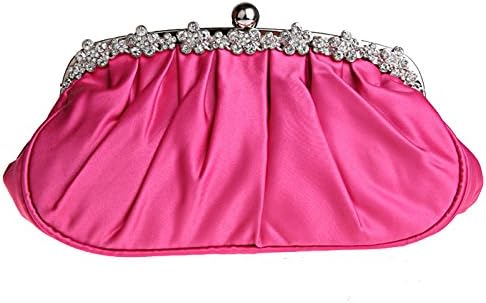 Womens Evening Bags and Clutches Satin Beaded Prom Wedding Purses Fuchsia JY39