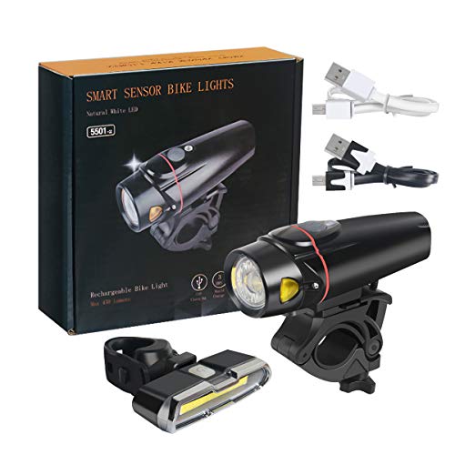 Bike Light set - Waterproof USB Rechargeable LED Bicycle Light Front and Taillight - Easy Install for Kids Men Women Road Cycling Safety Flashlight - Fits All Cyclings, Hybrid, Road, MTB,Night Sports