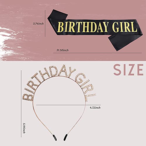 Birthday Girl Sash Crowns Gifts for Women Tiaras Headbands Belt Sweet Girls Princess Hair Band Rhinestone Hair Hoop Tiara (birthday girl)