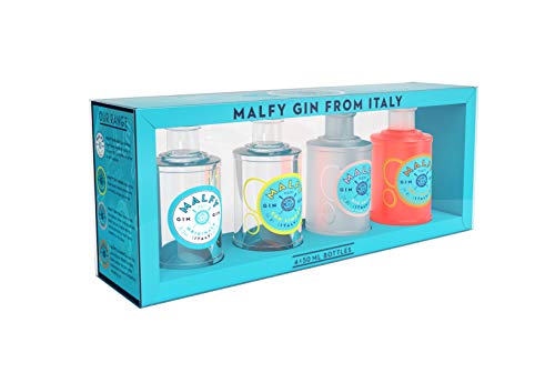 Malfy Gin Mini Tasting Set, Italian Gin Probierset mit Originale, Rosa, con Arancia & con Limone, Geschenk-Box mit vier Miniatur-Flaschen, 4 x 50ml
