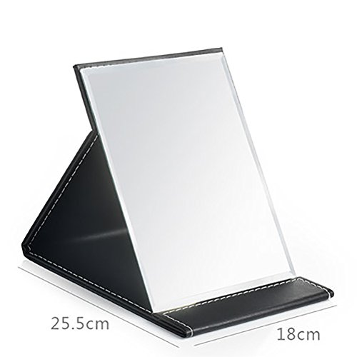 JOLY Protable PU Leather Mirror Folding Desktop Makeup Mirror with Adjustable Stand for Personal Use,Travelling (L, Black)
