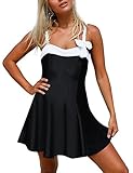 Women's One Piece Bowknot Swimdress Bandeau Swimsuit Skirted Bathing Suit