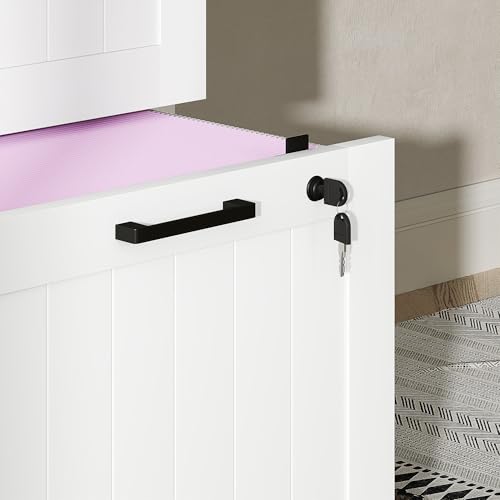 HOMCOM 3 Drawer File Cabinet with Lock, Vertical Filing Cabinet with Adjustable Hanging Bars for A4 and Letter Size File Folders, Printer Stand with Storage for Home Office, White