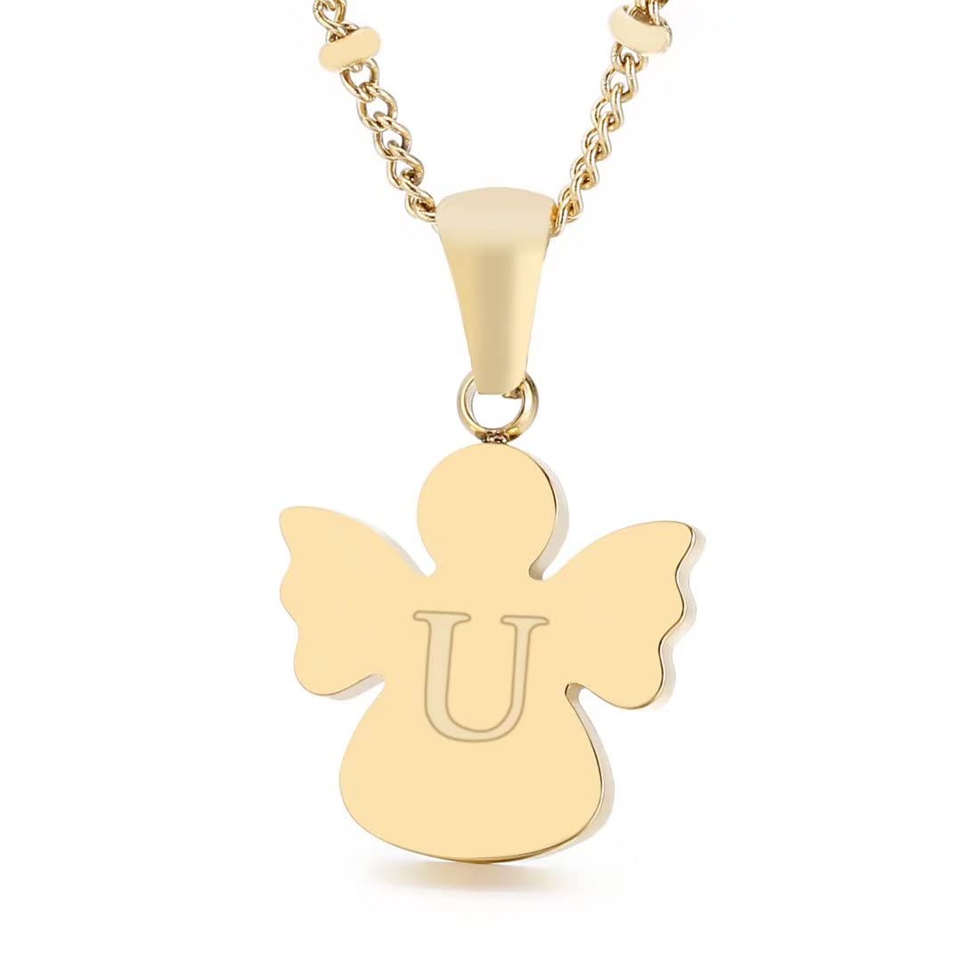 Qings Initial U pendant necklace, 26 letters golden angel chain, chain length 50 cm
