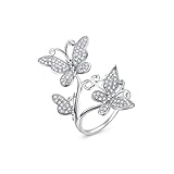 Bella Lotus Delicate Butterflies 18k White Gold Plated CZ Diamond Women Party Rings, Size 8