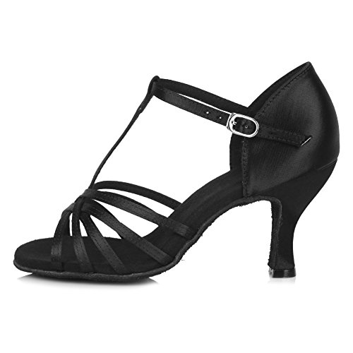 SWDZM Women's Standard Latin Dance Shoes Satin Ballroom Model-40303 Black 6.5 US
