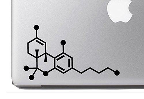 THC - Tetrahydrocannabinol Cannabis - Chemical Compound Skeletal Formula - 6" Black Vinyl Decal for Macbooks and Cars