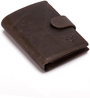 Men's Bifold Genuine Leather Vintage Button Strap Quality Soft Grain Organizer Wallet Large Capacity For Cards ID & Cash