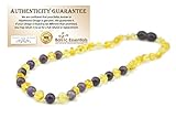 Baltic Amber Teething Necklace for Babies Yellow Lemon & Purple Amethyst (sadness) - Baby and Toddlers Polished Anti Flammatory, Drooling & Teething Pain Certificated Round Jewelry with the Highest Quality Guaranteed. Twist-in Screw Clasp! (Lemon Amethyst) sad anger
