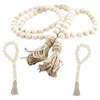 fairy maker Wood Bead Garland Set,3 pcs Farmhouse Rustic Country Beads with Tassles Wall Hanging Décor