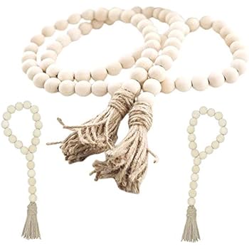 fairy maker Wood Bead Garland Set,3 pcs Farmhouse Rustic Country Beads with Tassles Wall Hanging Décor