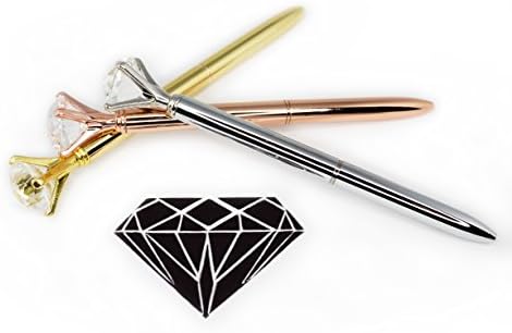 Diamond Pens - Pack of 3 Crystal Ballpoint Pens with 6 Ink Refills - Twist Retractable Pen in Silver, Gold &amp; Rose Gold Colors - Black Ink - A Novel Gift - Best for Writing - By Hieno Supplies