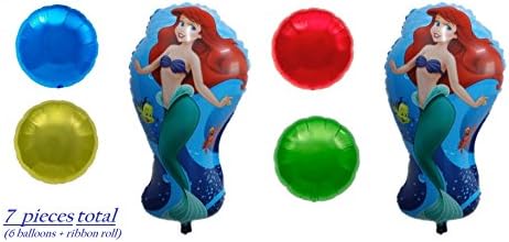 Disney Little Mermaid Party Balloons - Birthday Balloon Decorations - 2 Ariel & 4 Colorful Round - Under The Sea Theme Supplies - Helium Quality Decoration Bundle by Jolly Jon ® (2 Ariel & 4 Round)