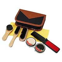 cheerfullus Shoe Shine Kit with PU Leather Sleek Elegant Case,8 PCS Shoe Polish Shine Brush Kit Portable Premium Cleaning Shoe Care Kits for Travel Home